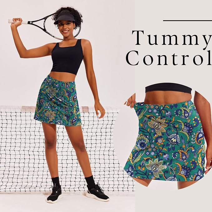 Ekouaer 16" Skorts for Women with Pockets Golf Pickleball Tennis Skirt | Silicone Grippers,2 Inner Pockets,Wide Waist,Side Slit Hem,Breathable,Soft,Lightweight
