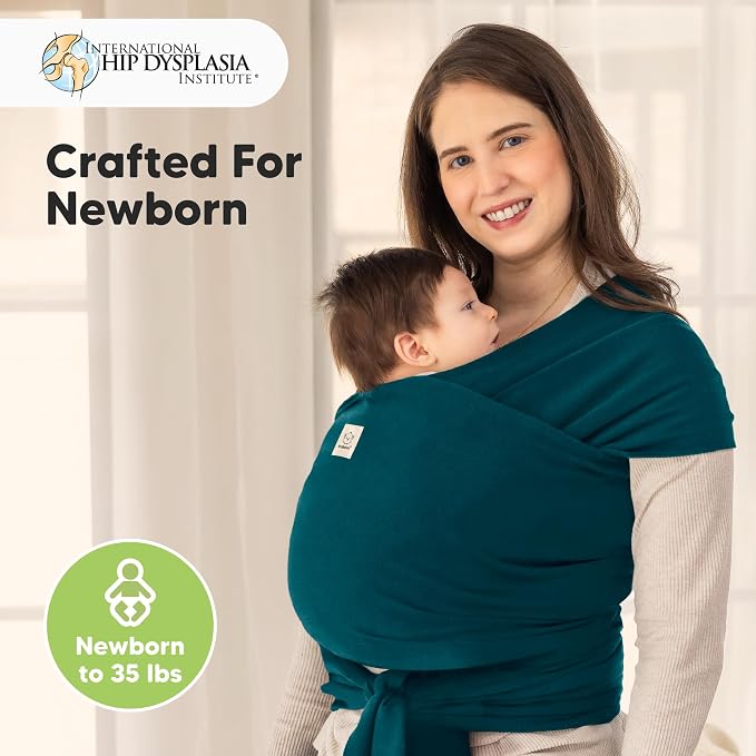 KeaBabies Baby Wrap Carrier - All in 1 Original Baby Carrier Newborn to Toddler Sling, Easy to Wear, Hands Free Bonding, Lightweight, Breathable Infant Wraps (Peacock Green)