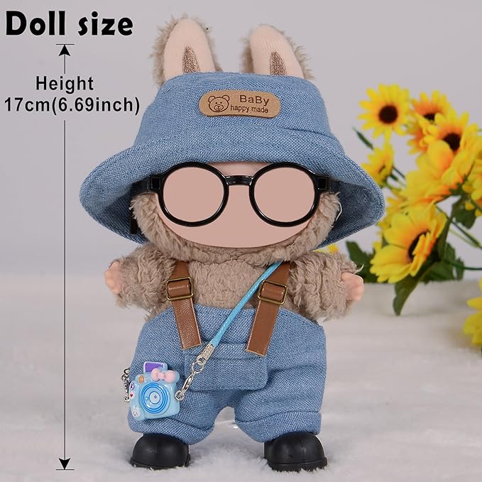 17cm Fashion Doll Clothes & Accessories Set Include: Hat, Overall, Shoes, Glasses and Bag- Cute Clothes for Dress up Unique Style (Doll Not Included), Blue