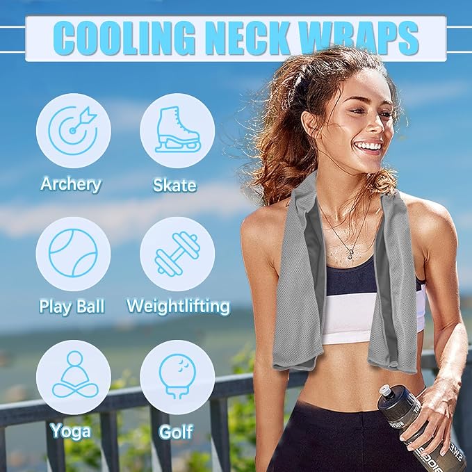 PAWPRO 4 Packs Cooling Towels for Neck and Face, Soft Breathable Gym Towels with Waterproof Bag & Carabiner, Multi-Colored Sweat Towels for Gym, Running, Yoga (Light Blue/Royal Blue/Purple/Grey)
