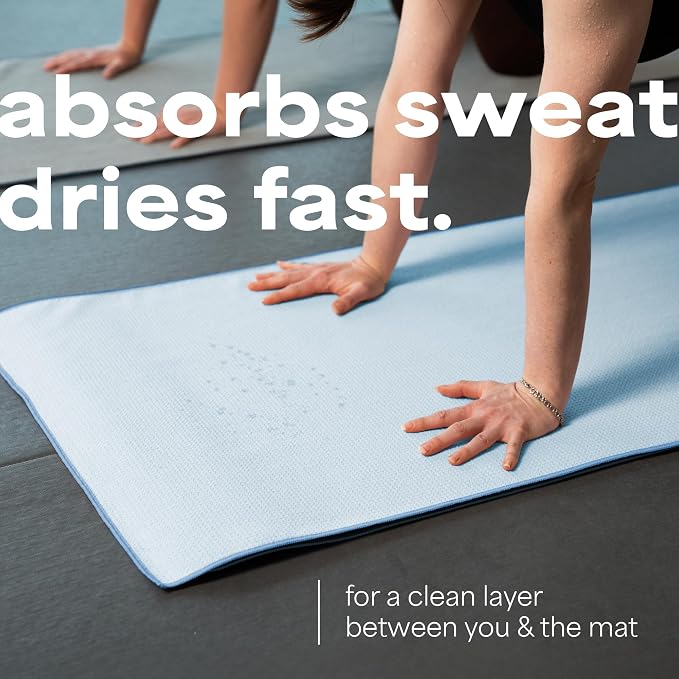 S&T INC. Aura Yoga Mat Towel with Non-Slip Grip, Enhanced Silicone Grip, Soft and Absorbent for Gym, Pilates, and Hot Yoga Mat, 24 inches x 72 inches, 340GSM, Blue