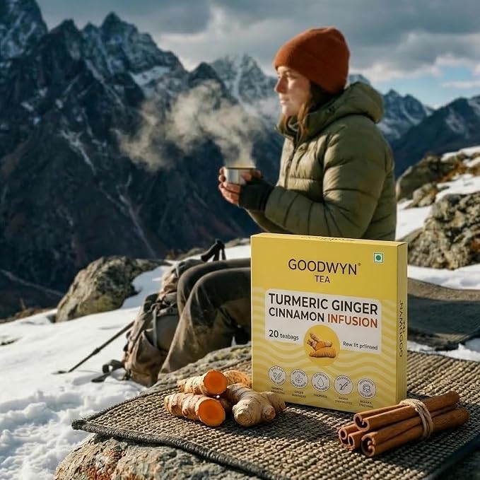 Goodwyn Turmeric Ginger Cinnamon Tea (60 Tea Bags) | Herbal Spice Blend | 100% Natural Ingredients | Caffeine Free | Plastic Free Tea Bags | Warming & Aromatic | Golden Turmeric Tea | Perfect Hot or Iced | Premium Herbal Infusion for Daily Enjoyment