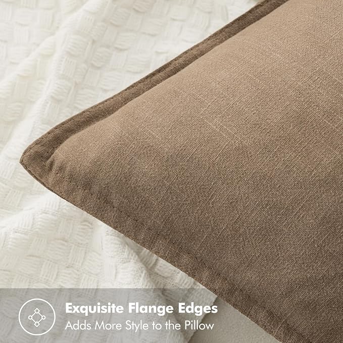 MIULEE Decorative Linen Euro Sham Pillow Covers 24x24 Khaki | Boho Farmhouse Fall Autumn Couch Throw Pillows for Bed, Pack of 2 Accent Modern Pillowcases, Sofa Livingroom Home Decor