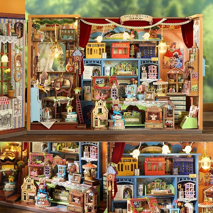TuKIIE DIY Miniature House Kit with Furniture, 1:24 Scale Creative Room Opened & Closed Wooden Doll House Book Nook Plus Dust Proof for Kids Teens Adults(Dollhouse Shop)