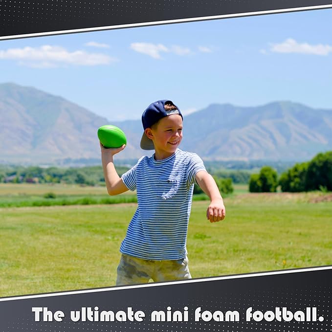 Kids Football 4 Pack - 7.25” Foam Footballs - Soft, Small Football - Colorful Mini Ball for Kids - Includes Green, Yellow, Blue, and Red