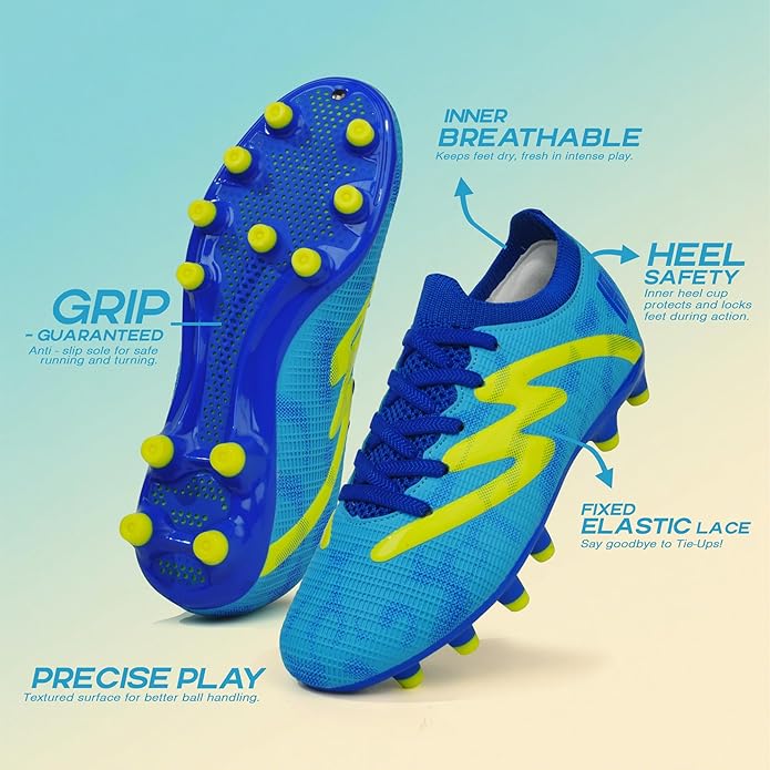 brooman Kids Firm Ground Soccer Cleats Boys Girls Football Shoes with Shin Guards and Soccer Socks
