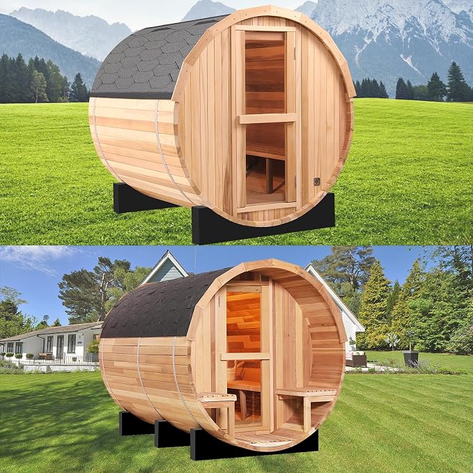 Smartmak Custom Outdoor Barrel Sauna, 2-8 Person Wooden Sauna, Wood Burning Stove or Electric Stove, DIY Steam Sauna Box (220v)