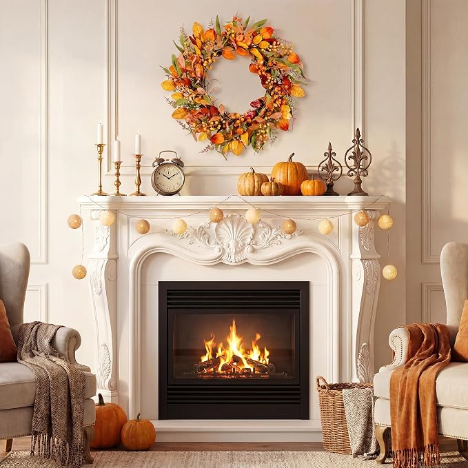 20" Fall Wreath Front Door Pumpkin Artificial Wall Decor Farmhouse Autumn Wreath Thanksgiving Home Porch Outdoor Indoor Holiday Harvest Decor