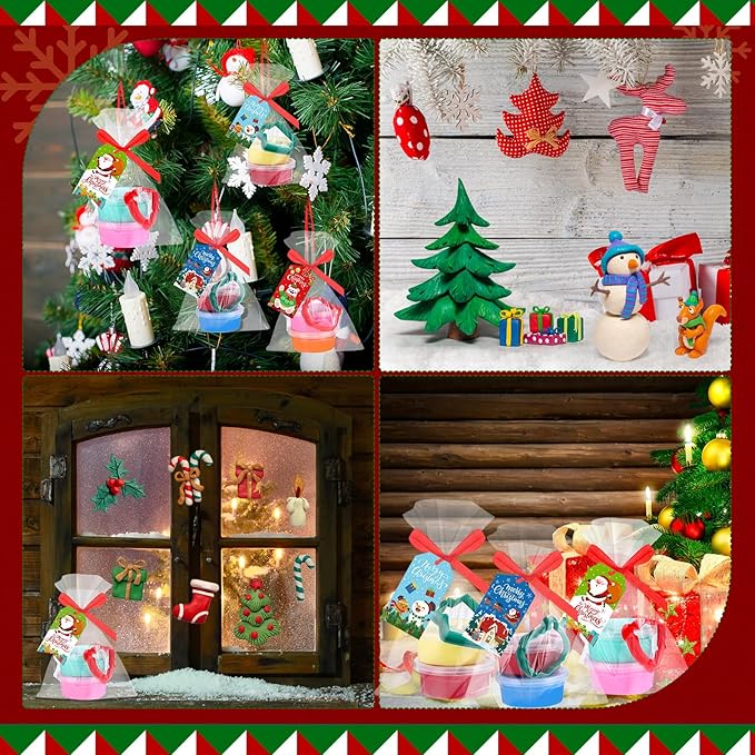 Blosssound Christmas Clay Sets Pcs Christmas Party Favors with Pcs Xmas Clays Molds DIY Holiday Clay Craft Kit for Classroom Gifts Treat Bags Stuffers Supplies(Green, Modern)