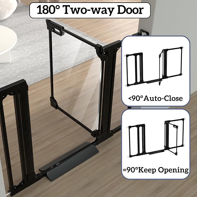Clear Acrylic Baby Gate 48.4-57.0" Wide Pressure Mount Clear Dog Gate Indoor - No Drill Auto Close, Walk Through Baby Gates for Stair & Doorways & Hallway