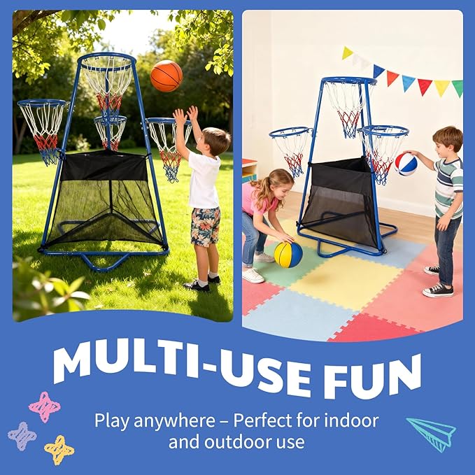 Garvee 4 Hoop Basketball Set for Toddlers, Indoor & Outdoor Play, Preschool Toy for Ages 3+, Includes 4 Basketballs and Air Pump, Fun Basketball Game for Kids