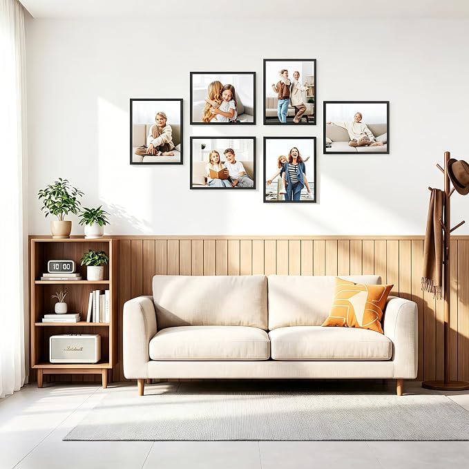 PEALSN 11x14 Picture Frame Set of 6, Black Woodgrain with HD Plexiglass | Modern Gallery Wall with Vertical and Horizontal Wall Mounting or Tabletop Display Options for Photos,Posters and Artwork