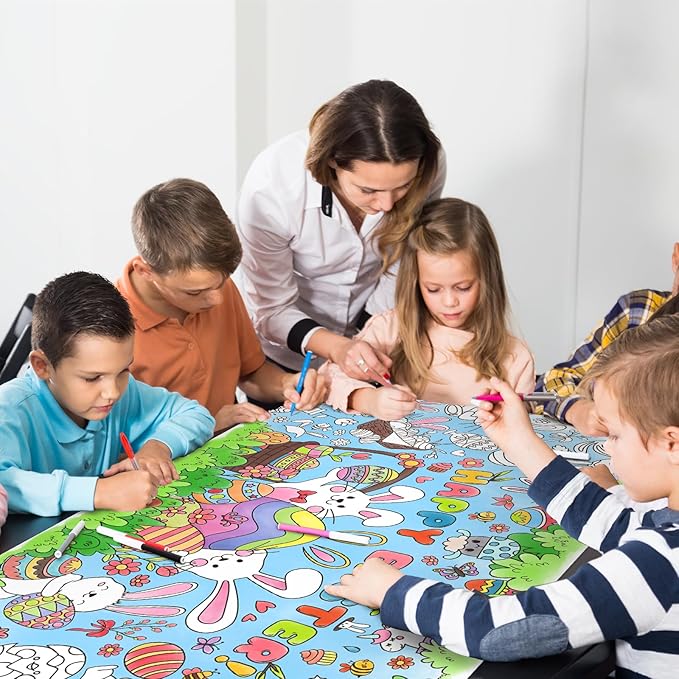 Gatherfun Easter Party Activity Poster - 31.5 x 72 Inches, Happy Easter Party, Versatile Paper Coloring Banner/Table Cover for School Parties and Special Events Decoration