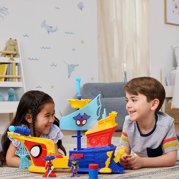 SPIDEY AND HIS AMAZING FRIENDS Marvel Water-Webs Webs Ahoy Bubble Pirate Ship Toy, 3-Inch Action Figures & Boat Playset, Super Hero Toys, 3+ Years