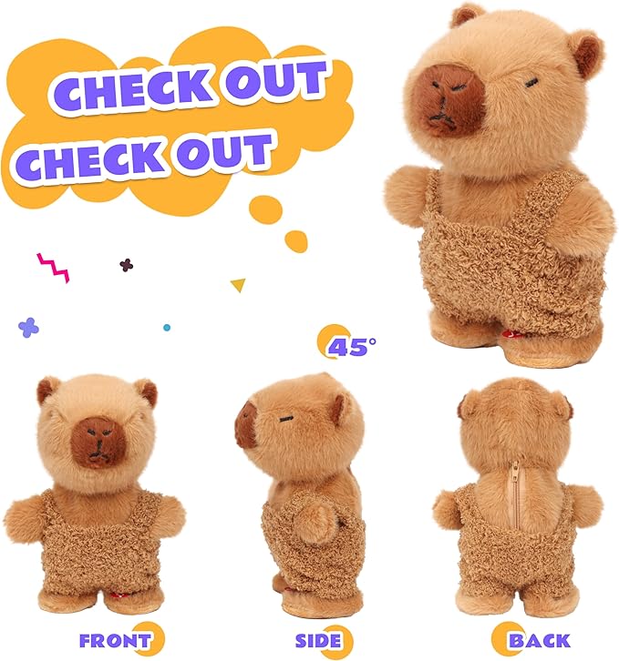 Easfan Talking Capybara Repeats What You Say Walking Singing Stuffed Animal Electric Interactive Plush Toy Funny Animated Toy Mimicking Speaking Birthday for Kids Toddlers,9''
