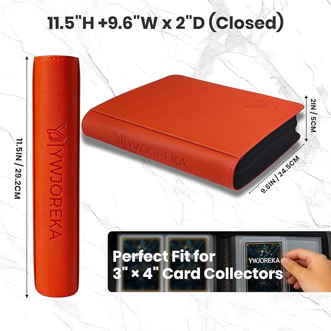 Toploader Binder 4 Pocket, Holds 128 Toploaders, Double-Sided Card Storage Binder for 3" x 4" Rigid Cards, PU Leather Album for Trading Cards & Sports Cards(orange)