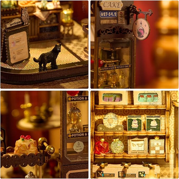 Foyucool DIY Miniature House Kit, Dollhouse Kit with LED Light, Mini House Building Kits for for Adult to Building, Christmas Home Decorations Gifts for Family and Friends, Cakehouse