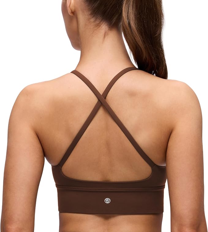 CRZ YOGA Butterluxe Thin Straps Cross Back Longline Sports Bras for Women - Padded V Neck Yoga Crop Top