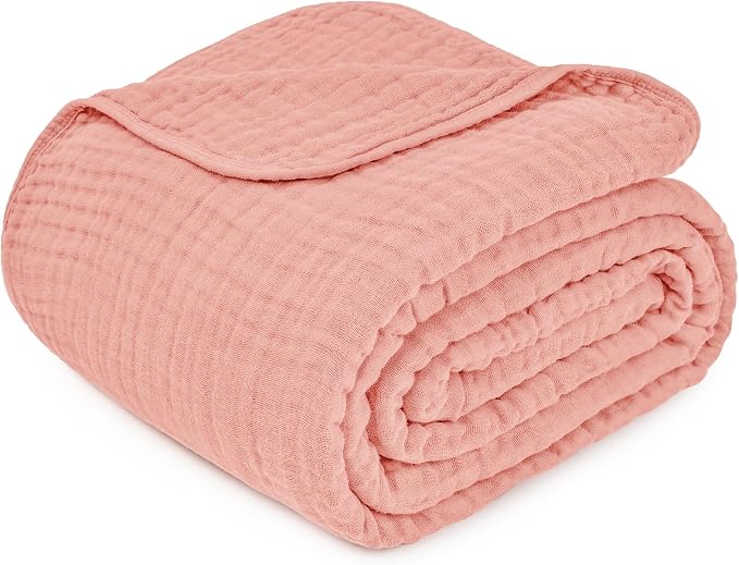Comfy Cubs Adult Muslin Blanket 90x66” Twin Swaddle Blankets, Bold Blush | 6 Layer Soft, Breathable & Lightweight Muslin Adult Blanket - Machine Washable & Designed in the US Bedding for All Seasons