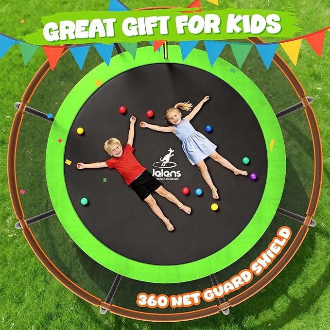 JELENS Trampoline 8FT 10FT 12FT 14FT 15FT 16FT, Recreational Trampolines with Enclosure Net, Outdoor Anti-Rust Trampolines for Kids and Adults, ASTM Approved