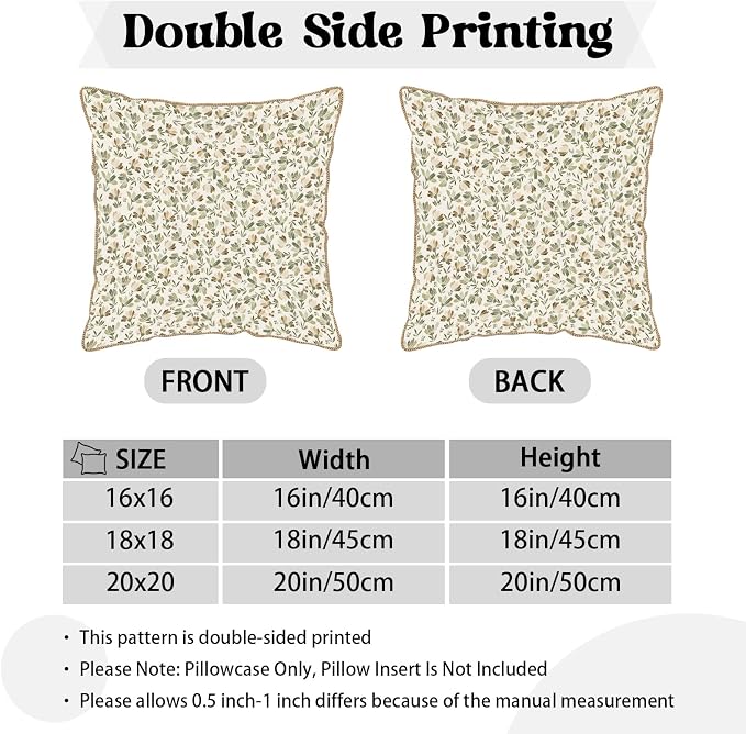 KSLIDS Sage Green Beige Floral Soft Velvet Throw Pillow Covers Set of 2 Vintage Brown Flower Decorative Pillow Covers 20x20 Inch Rustic Pillow Case for Sofa Couch Bedroom Farmhouse Home Decor