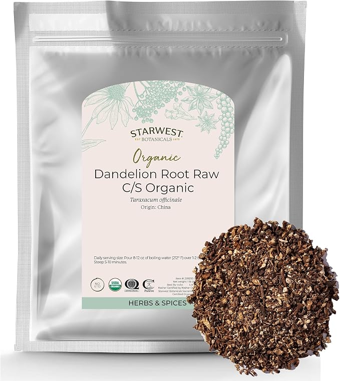 Starwest Botanicals Organic Raw Dandelion Root - Loose Leaf Herbal Tea, Cut & Sifted, Certified Kosher, Non-GMO, Caffeine-Free - Bulk 1 lb Bag