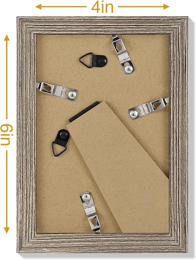 Vittanly 4x6 Picture Frames Set of 9, Wall & Tabletop, Grayish Brown | Display Pictures 3.5x5 with Mat or 4x6 without Mat, Small Photo Frames, Engineered Wood with Shatter Resistant Plexiglass