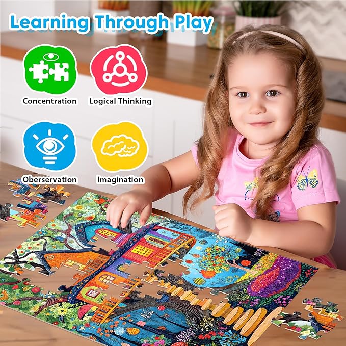 4-Pack 100 Piece Puzzles - Cakes Tree House Cats Puzzle for Kids Ages 4-8 8-10, 100 Piece Jigsaw Puzzle for Adults Seniors Children Learning Educational Puzzles Toys Birthday Xmas Gifts for Girls Boys