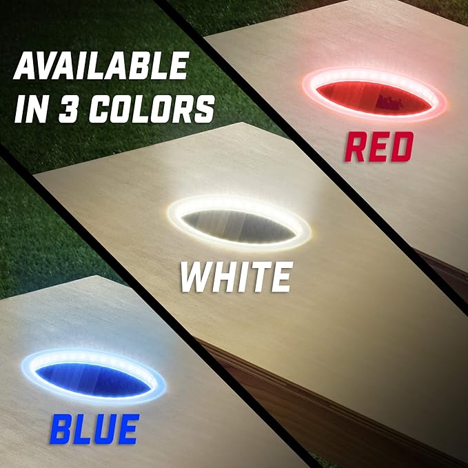 GoSports Cornhole Light Up LED Ring Kit 2pc Set - Red, White or Blue - Compatible with All Cornhole Games