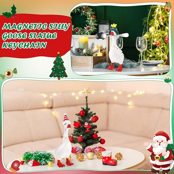 Geyoga 6 Pcs Mini Knitted Hats 7 Inch Goose Outfits Hat with Adjustable Strap Mini Porch Goose Headwear for Statue Key Holder