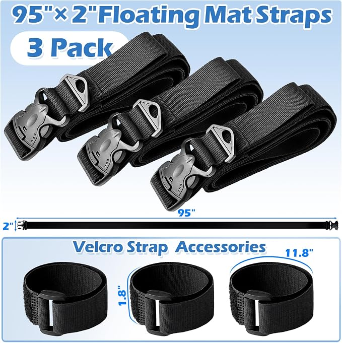 3 Pcs Floating Mat Straps with Quick-Release Double Lock Buckle, Multifunctional Floating Water Mat Straps with Hole Buckle & Carry Handle for Baby Crawling Mat, Yoga, Camping