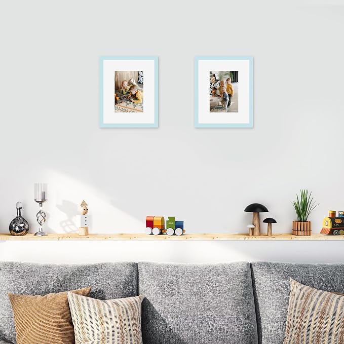 Picrit 8x10 Picture Frame Set of 12, Display 5x7 with Mat or 8x10 without Mat, Photo Frames for Wall Mounting or Table Top Display, Blue