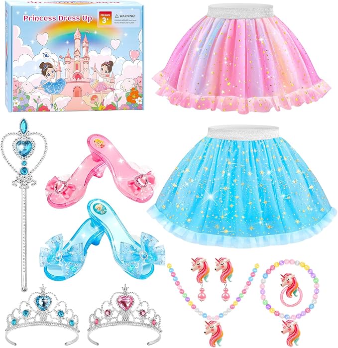 Myfolrena Princess Dress Up Shoes for Little Girls 3-6，Kids Pretend Play Clothes for Toddlers with Tutu,Shoes and Accessories,Christmas Thanksgaving Birthday Gift Toys