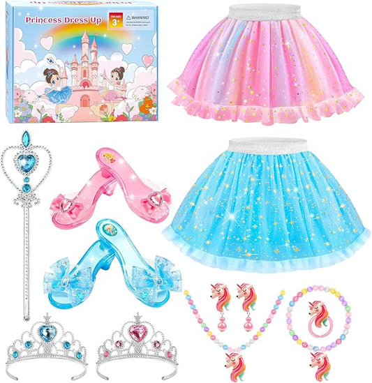Myfolrena Princess Dress Up Shoes for Little Girls 3-6，Kids Pretend Play Clothes for Toddlers with Tutu,Shoes and Accessories,Christmas Thanksgaving Birthday Gift Toys