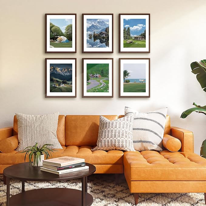 11x14 Picture Frame Set of 2, Photo Frame with HD Plexiglass, Display Pictures 8x10 with Mat or 11x14 Without Mat, Brown Picture Frames Collage Wall Decor, Gallery Wall Frame