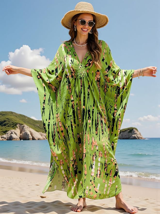 Mumu Dresses for Women Plus Size, Bohemian Kaftan Beach Cover Up Long Maxi Nightgown Soft Loungewear