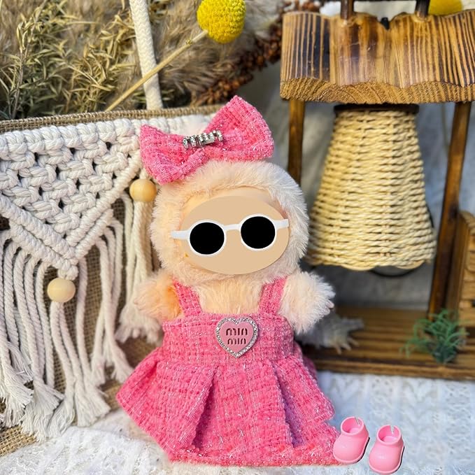 Clothes Set for 17cm Doll(NO Doll) , Handcrafted Crochet Set Clips & Dress, Stylish Premium Outfit with Accessories, Cute for Dress up Unique Style
