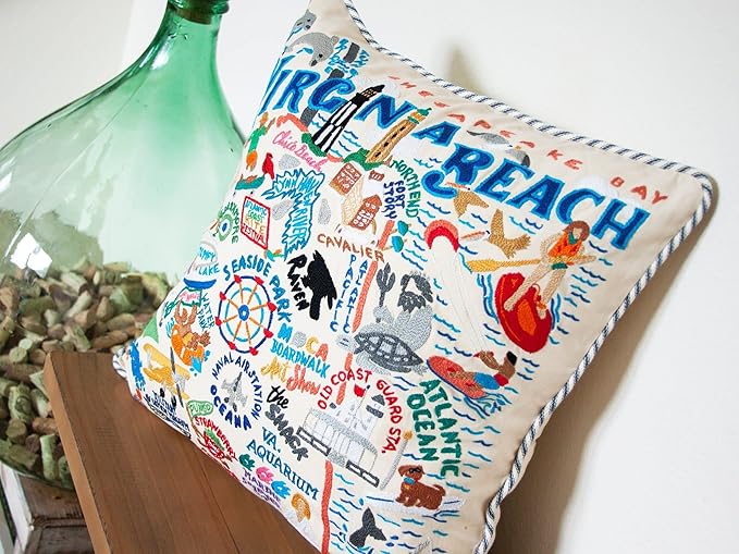 Catstudio Virginia Beach Embroidered Decorative Throw Pillow