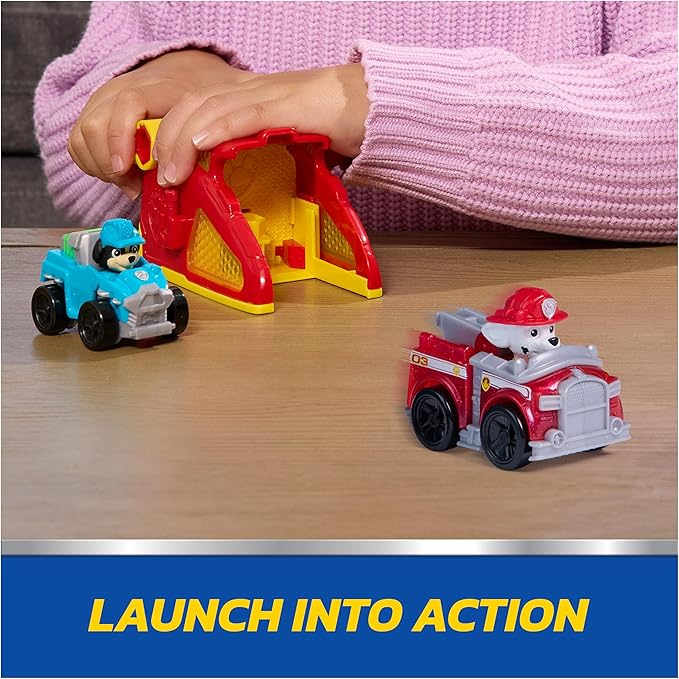 PAW Patrol Marshall Pup Squad Launchers with Rex Vehicle 2-Pack, Kids Toys for Boys and Girls Ages 3 and Up