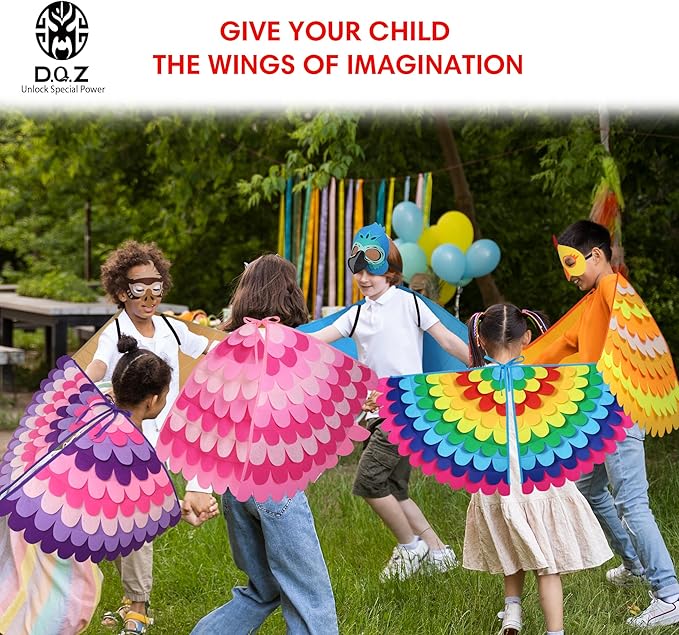 D.Q.Z Bird-Wings-Costume for Kids Dress Up, Felt Feathered Owl Parrot Chicken Animal Role Play Costume, Gift for Girl Boys