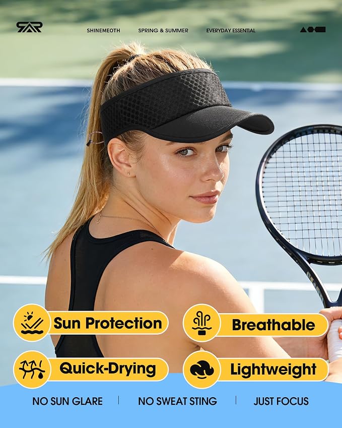 Mesh Breathable Sports Visor - Men Women Adjustable Lightweight Quick Dry Sun Hat for Tennis, Golf, Running
