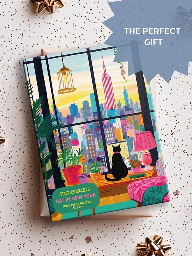 Puzzle for Adults 1000 Pieces, Cat in New York, Colorful Challenging Jigsaw Puzzle, Mate Finish, Poster Included 1000 Piece Puzzle for Adults, Stress Relief Art Puzzle.