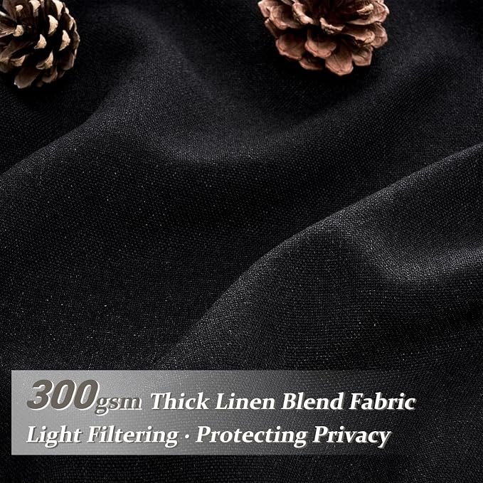 PleatedDrapes Light Filtering Black Linen 90 Inch Curtains for Sliding Glass Doors, Pinch Pleat Semi Sheer Nursery/Kids Room Curtain Decorative Privacy Back Tab Ceiling Track Window Drapes 7-1/2 FT