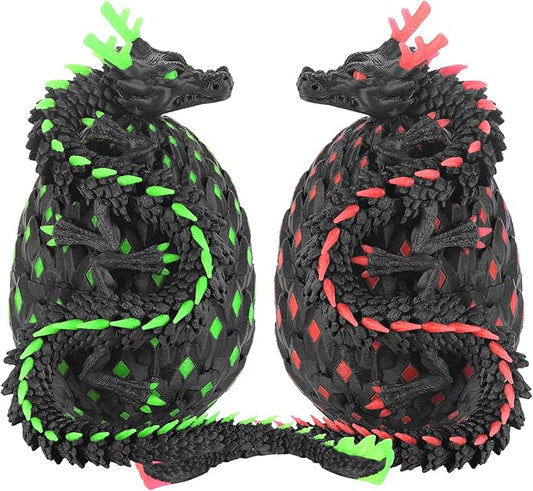 12-inch 3D Printed Dragon Eggs, Glow in The Dark Fidget Toys for Kids & Adults, for Home Office Desk Decor (Pink + Green, Pcs, 2)