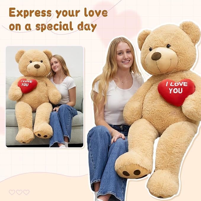 MaoGoLan Giant Teddy Bear 52" Stuffed Animal - I Love You Red Heart Big Teddy Bear Plush for Valentines Gift,Anniversary,Long Distance