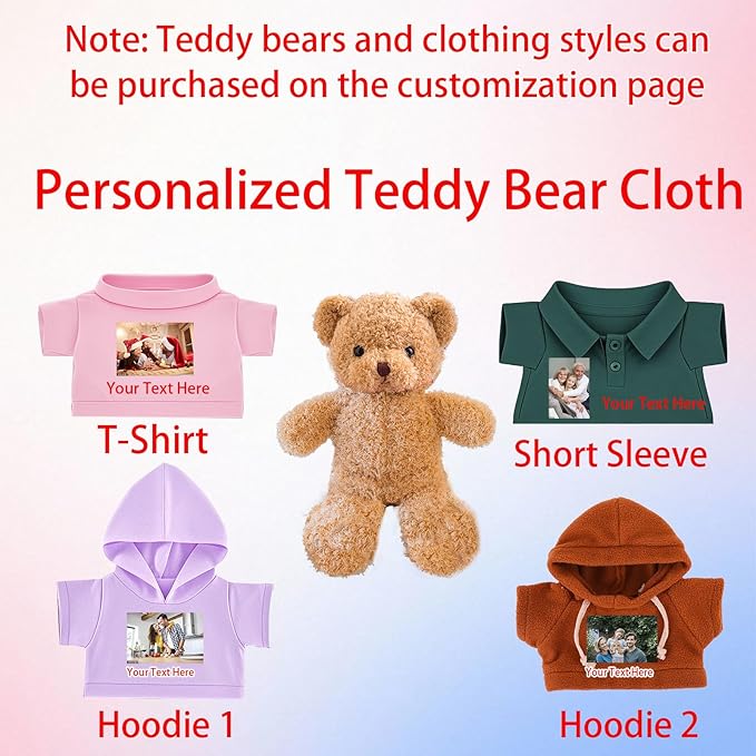 Personalized Teddy Bear Clothes with Photo Name, Custom Stuffed Animal Clothes Fit 8-16 inch Stuffed Bear Clothing, Personalized Doll Clothing Make Your Own Plush Doll Shirt