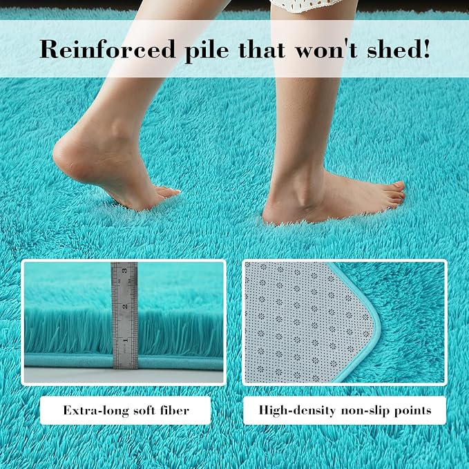 yongyangjuxin Teal Blue Rug Fluffy Rug, 6x9 Teal Area Rugs for Living Room, Soft Play Mat, Teal Rugs for Bedroom, Preppy Dorm, Plush Aesthetic