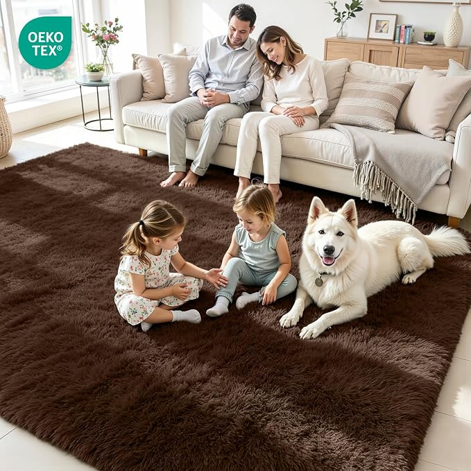 8x10 Area Rug for Living Room, Ultra Soft Fluffy Brown Rugs for Bedroom, Non Slip Large Shag Carpet, Fuzzy Plush Nursery Rug, Thick Washable Indoor Floor Carpets for Kids Office Dorm Home Decor