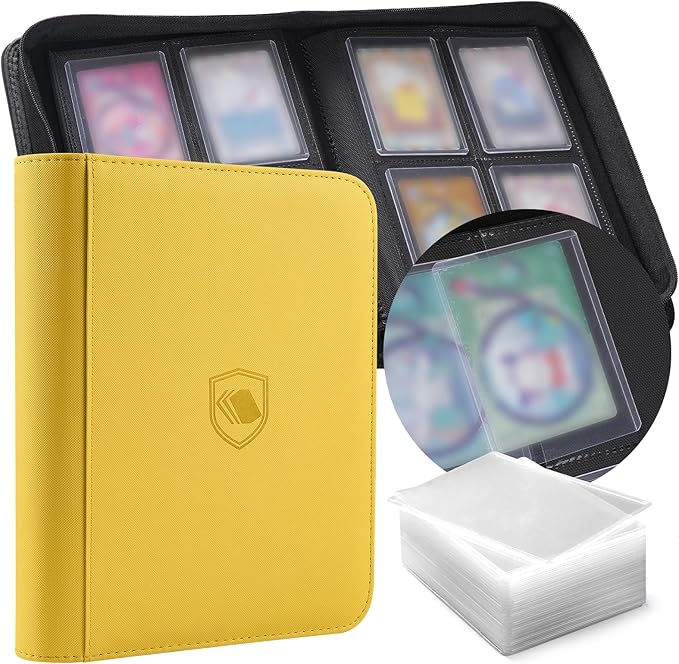Toploader Binder, Holds 160 Toploaders, 100 Toploaders INCLUDED, 4-Pocket PU Cover Top Loader Binder for 3" x 4" Rigid Toploader, Ringless Double-Sided Toploader Card Binder for TCG, Sport Cards