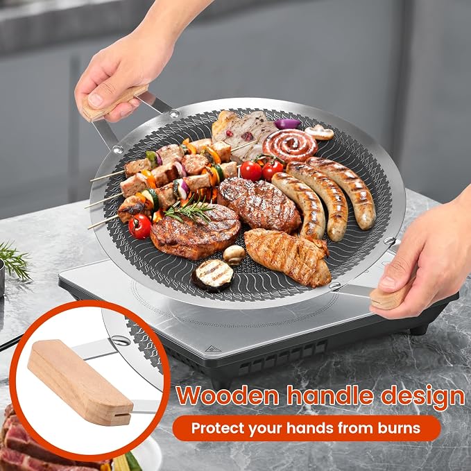 Korean Style BBQ Grill Pan, Portable Non Stick Stainless Steel BBQ Griddle Pan with Handle, Honeycomb Round Stovetop Grill for Outdoor Camping Gathering